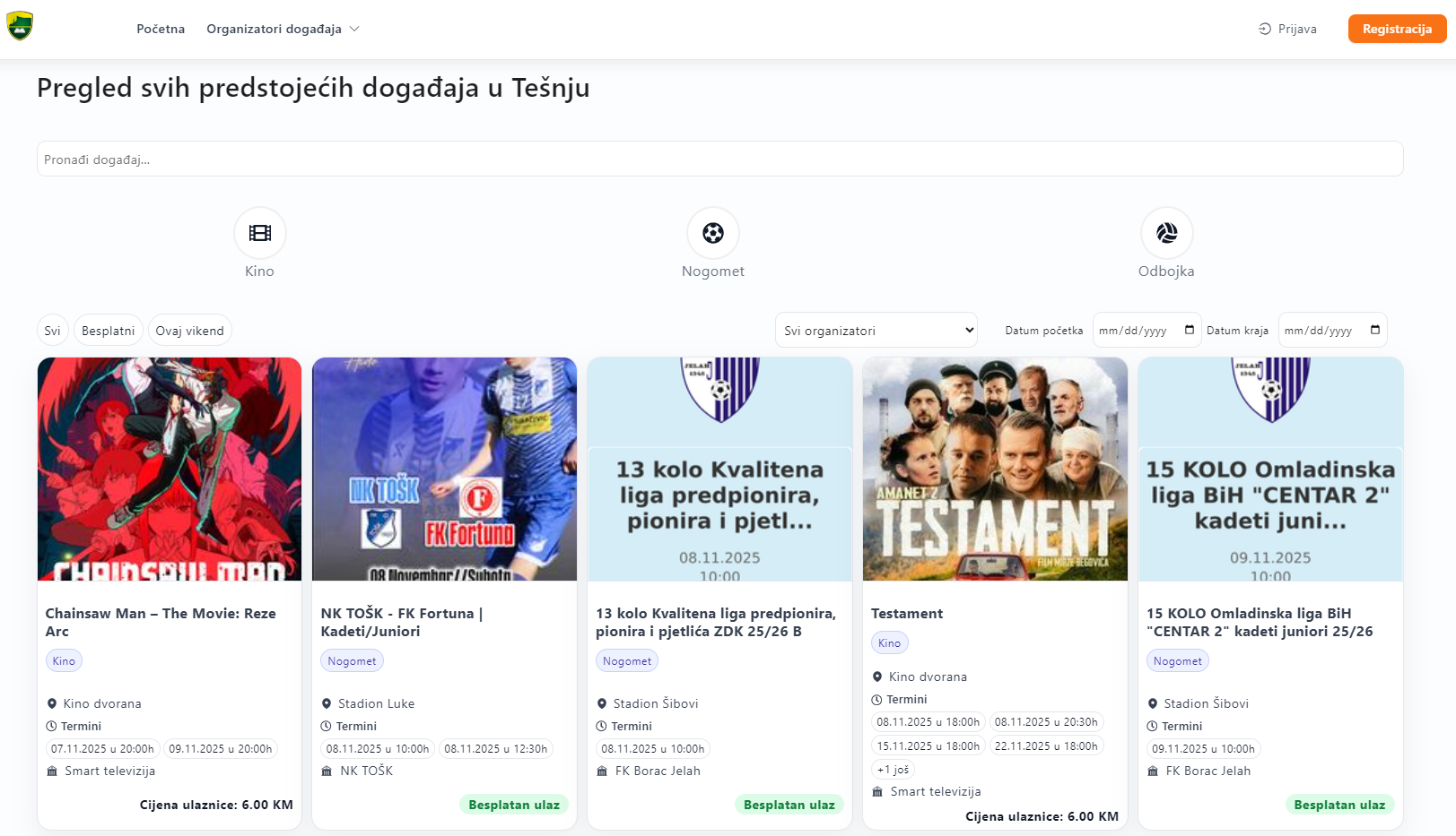 Events aplikacija